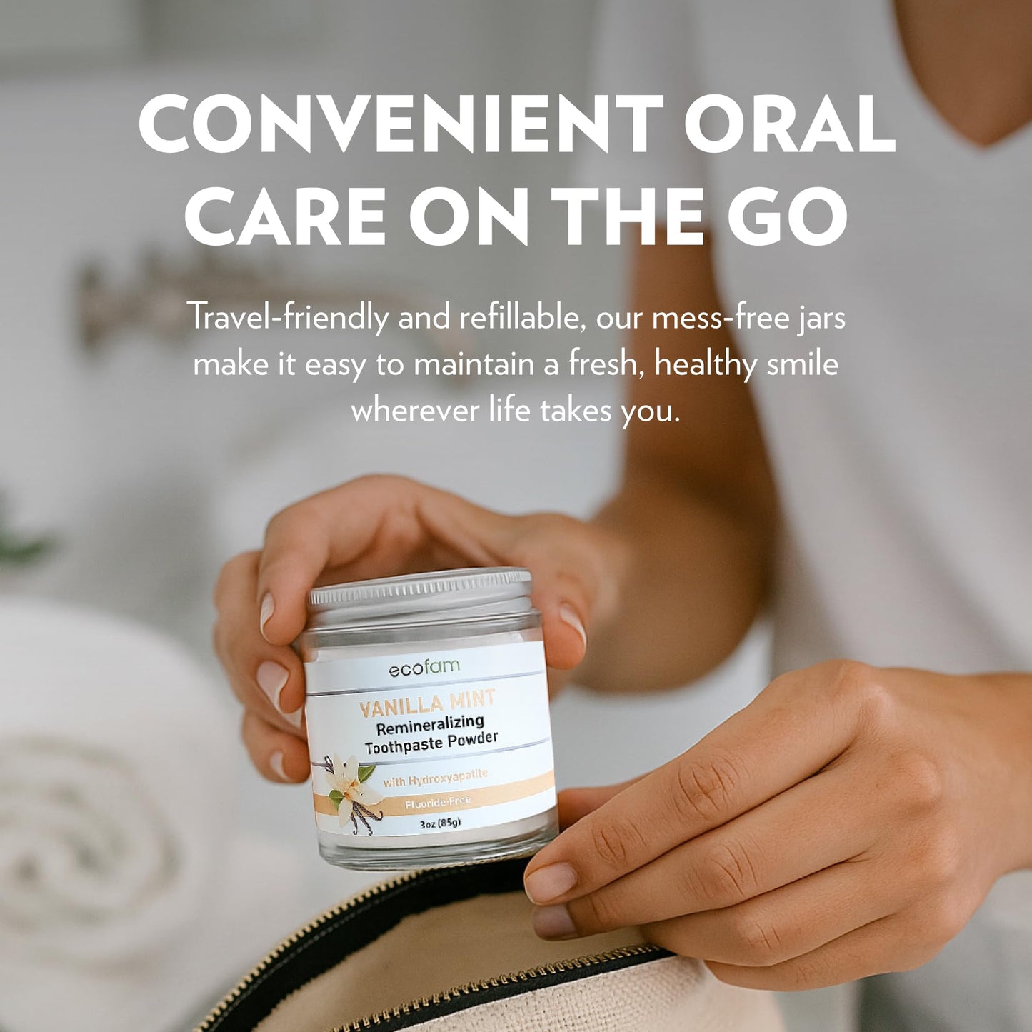 Ecofam Toothpaste Powder – Remineralizing with Hydroxyapatite & Xylitol | Fluoride Free – Vanilla Mint