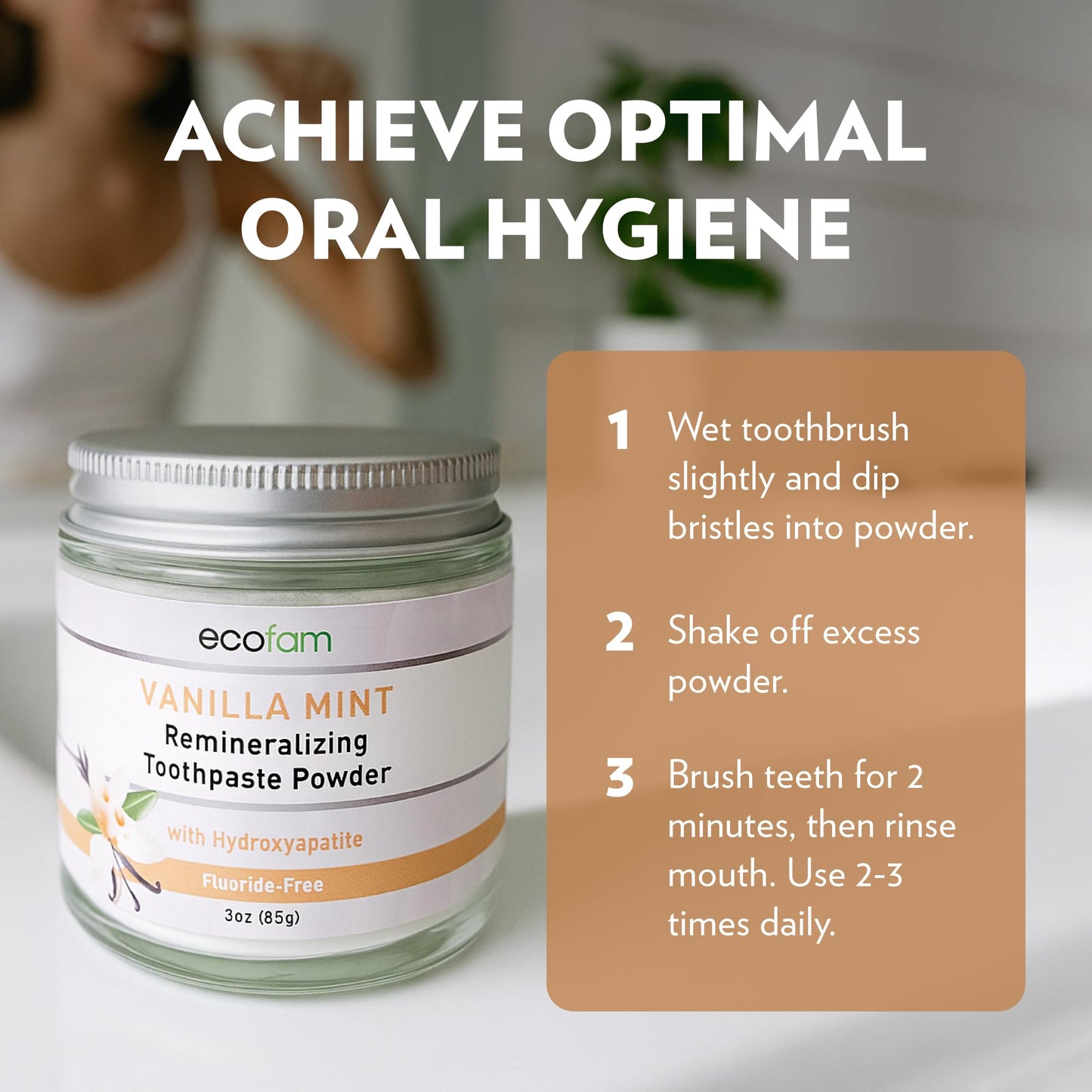 Ecofam Toothpaste Powder – Remineralizing with Hydroxyapatite & Xylitol | Fluoride Free – Vanilla Mint