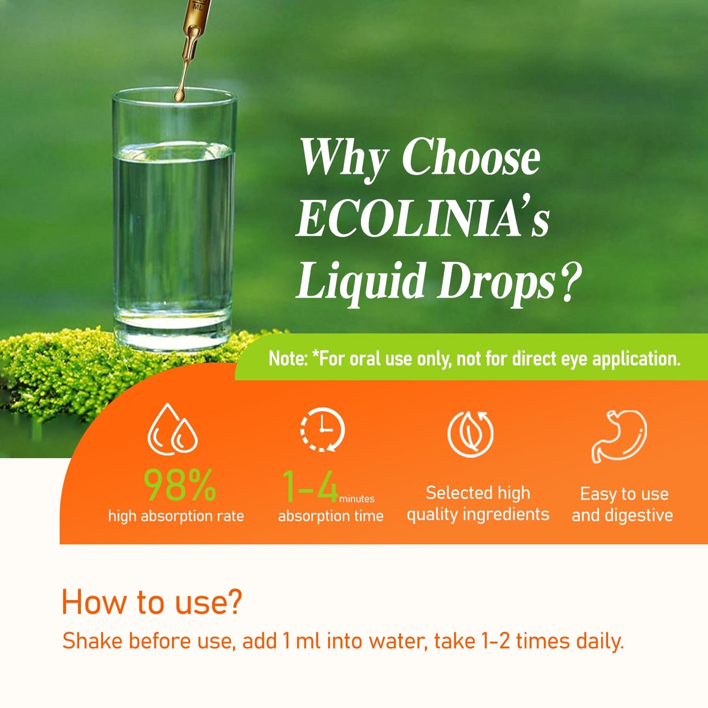 ECOLINIA Eye Health Drops with Eyebright - Vision Support, 2 oz