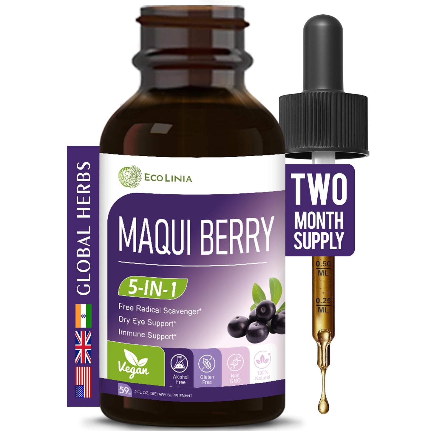 ECOLINIA Maqui Berry Drops – Eye Health, Immune & Dry Eye Support, 2 oz