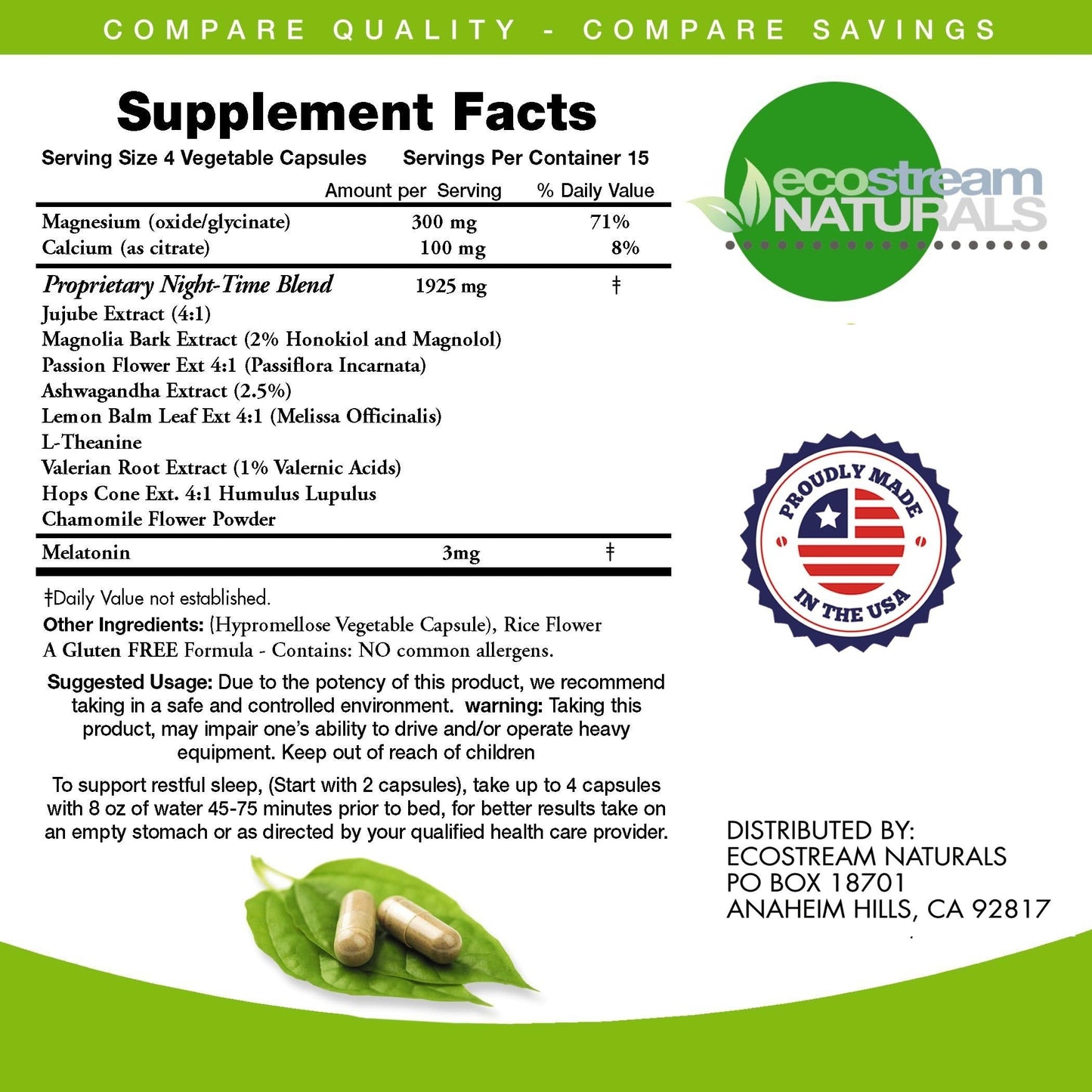 EcoStream Naturals Night-Time PM - 2-Pack (Over 2,300 mg per Pack) | Magnesium, Ashwagandha, Valerian & Passion Flower