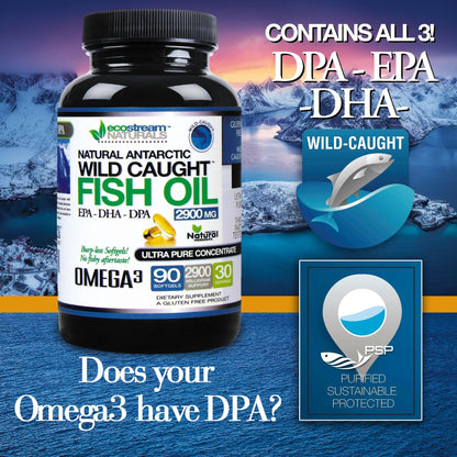 ecostream Naturals Wild Caught Omega-3 Fish Oil 2,900 mg – DPA, EPA & DHA | Enteric-Coated