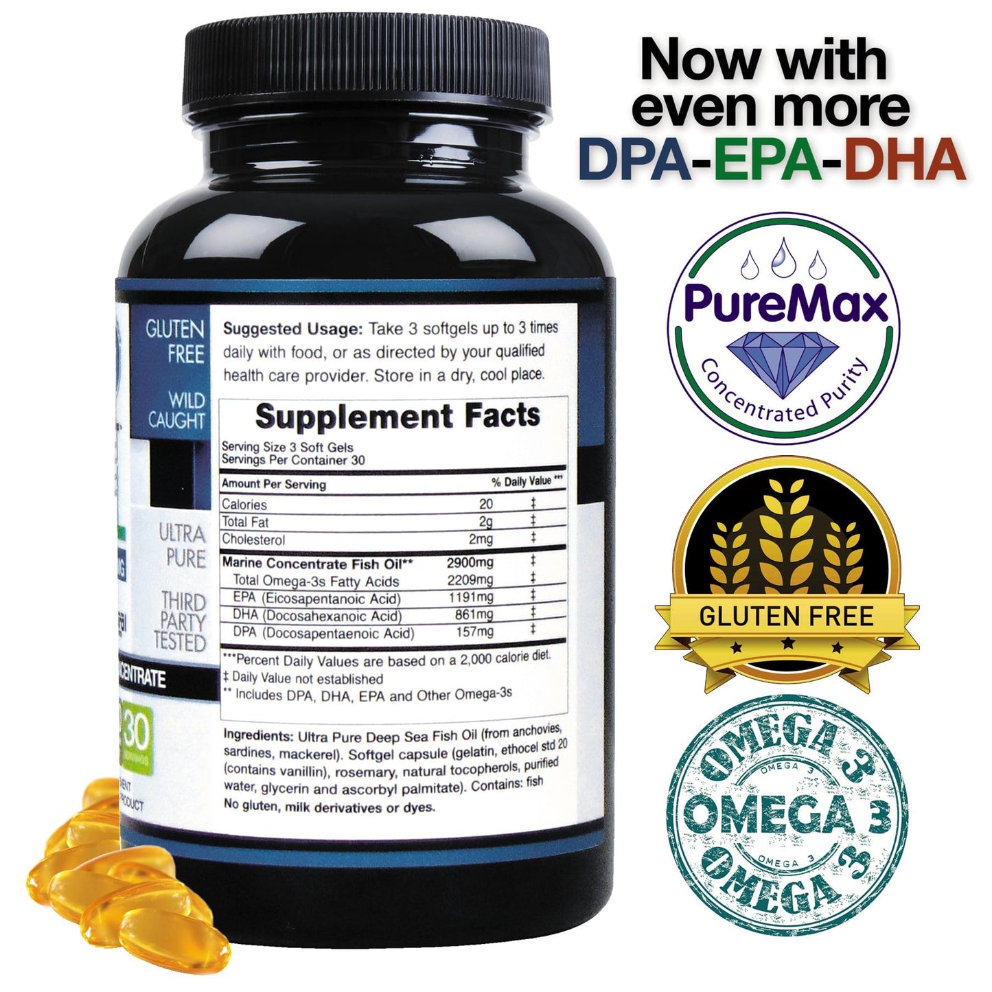 ecostream Naturals Wild Caught Omega-3 Fish Oil 2,900 mg – DPA, EPA & DHA | Enteric-Coated