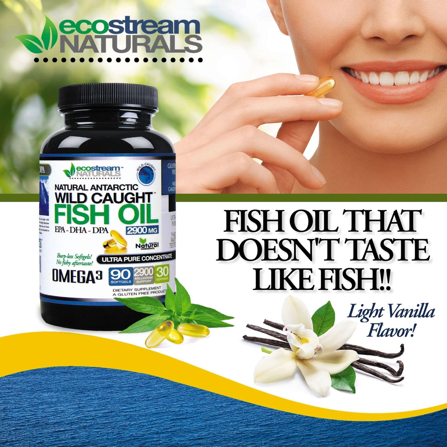 ecostream Naturals Wild Caught Omega-3 Fish Oil 2,900 mg – DPA, EPA & DHA | Enteric-Coated