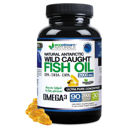 ecostream Naturals Wild Caught Omega-3 Fish Oil 2,900 mg – DPA, EPA & DHA | Enteric-Coated