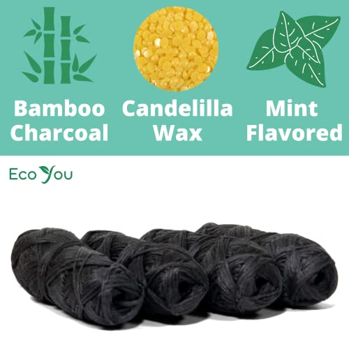 EcoYou Bamboo Charcoal Dental Floss - Mint & Candelilla Wax | Vegan & Biodegradable (4 Refills Pack) | PFAS Free