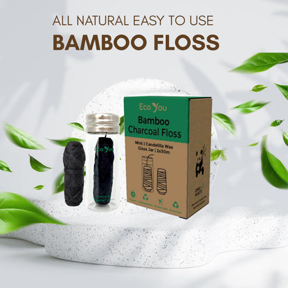 EcoYou Charcoal Bamboo Floss – 2 Refill Spools + Glass Container | Vegan & Biodegradable