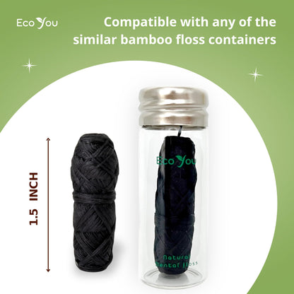 EcoYou Charcoal Bamboo Floss – 2 Refill Spools + Glass Container | Vegan & Biodegradable