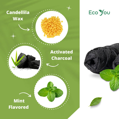 EcoYou Charcoal Bamboo Floss – 2 Refill Spools + Glass Container | Vegan & Biodegradable