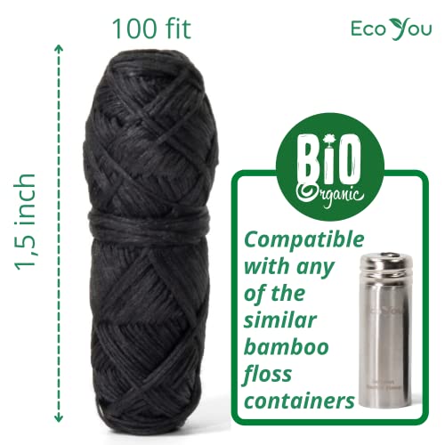 EcoYou Bamboo Charcoal Dental Floss - Mint & Candelilla Wax | Vegan & Biodegradable (4 Refills Pack) | PFAS Free
