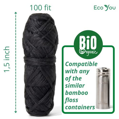 EcoYou Bamboo Charcoal Dental Floss - Mint & Candelilla Wax | Vegan & Biodegradable (4 Refills Pack) | PFAS Free