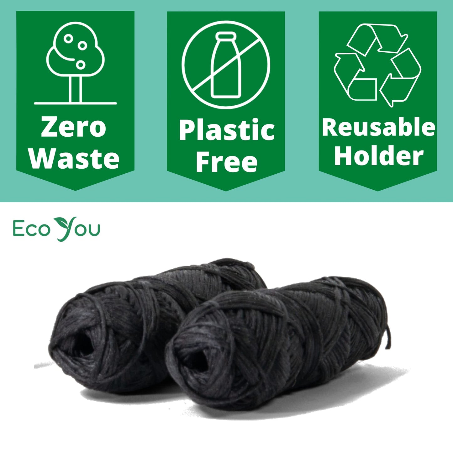 EcoYou Bamboo Charcoal Dental Floss - Mint & Candelilla Wax - Vegan & Biodegradable (2 Refills Pack)
