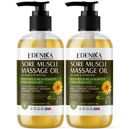 Edenika Botanicals Intense Sore Muscle Massage Oil (2-Pack) – Arnica, Stem Cells for Deep Relief & Joint Comfort