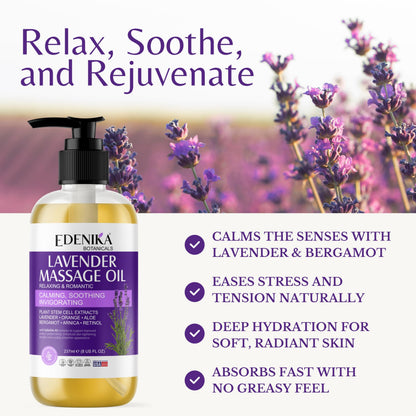 Edenika Botanicals Lavender Massage Oil – Relaxing Aromatherapy & Fast-Absorbing Massage Oil (2-Pack)