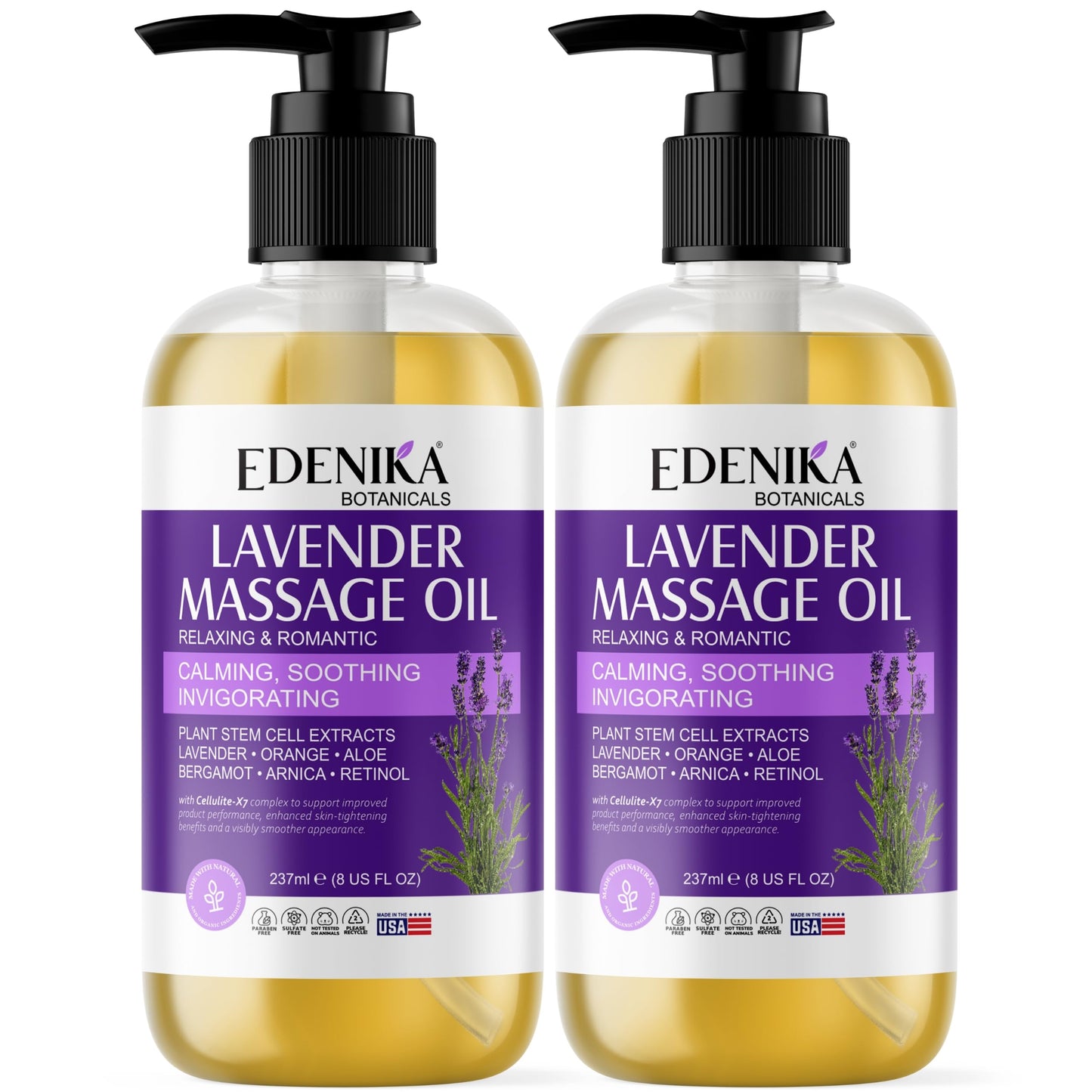 Edenika Botanicals Lavender Massage Oil – Relaxing Aromatherapy & Fast-Absorbing Massage Oil (2-Pack)
