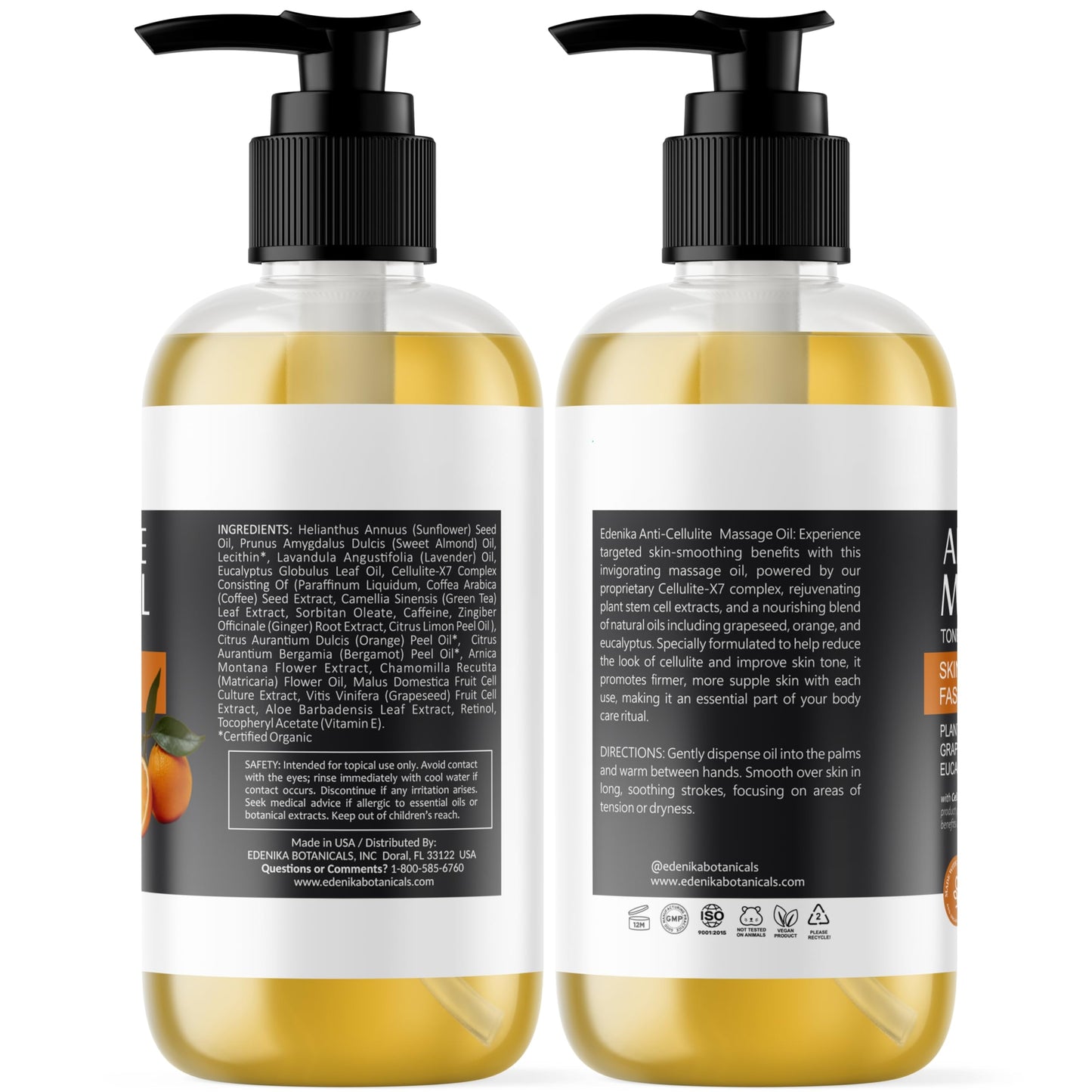 Edenika Botanicals Anti-Cellulite Massage Oil – Grapeseed Oil, Retinol & Plant Stem Cells (2-Pack)
