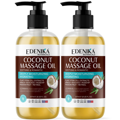 Edenika Botanicals Tropical Coconut Massage Oil – For Massage Therapy & Relaxation (2-Pack)