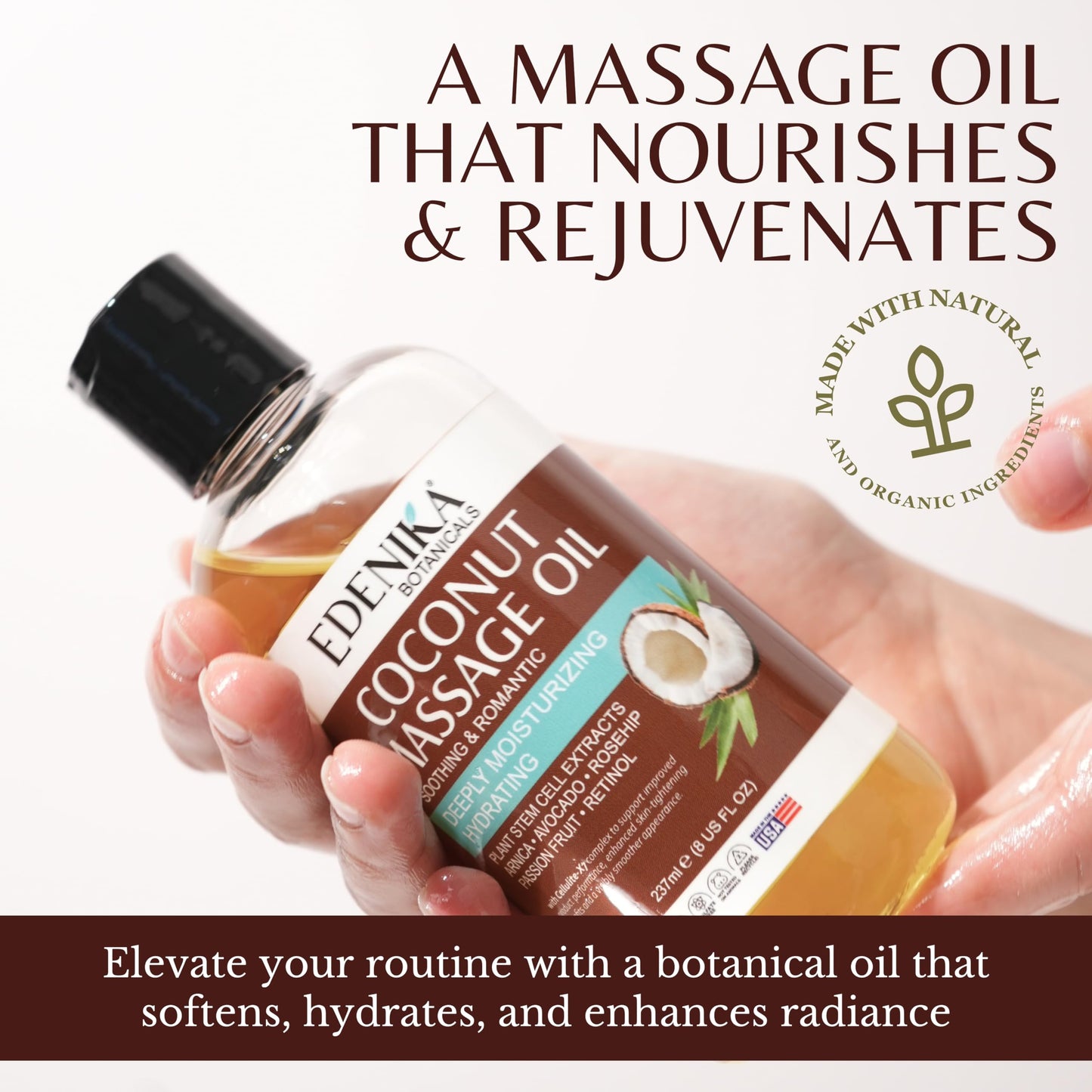 Edenika Botanicals Tropical Coconut Massage Oil – For Massage Therapy & Relaxation (2-Pack)