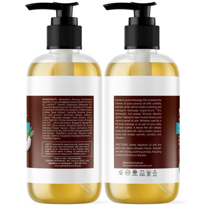 Edenika Botanicals Tropical Coconut Massage Oil – For Massage Therapy & Relaxation (2-Pack)