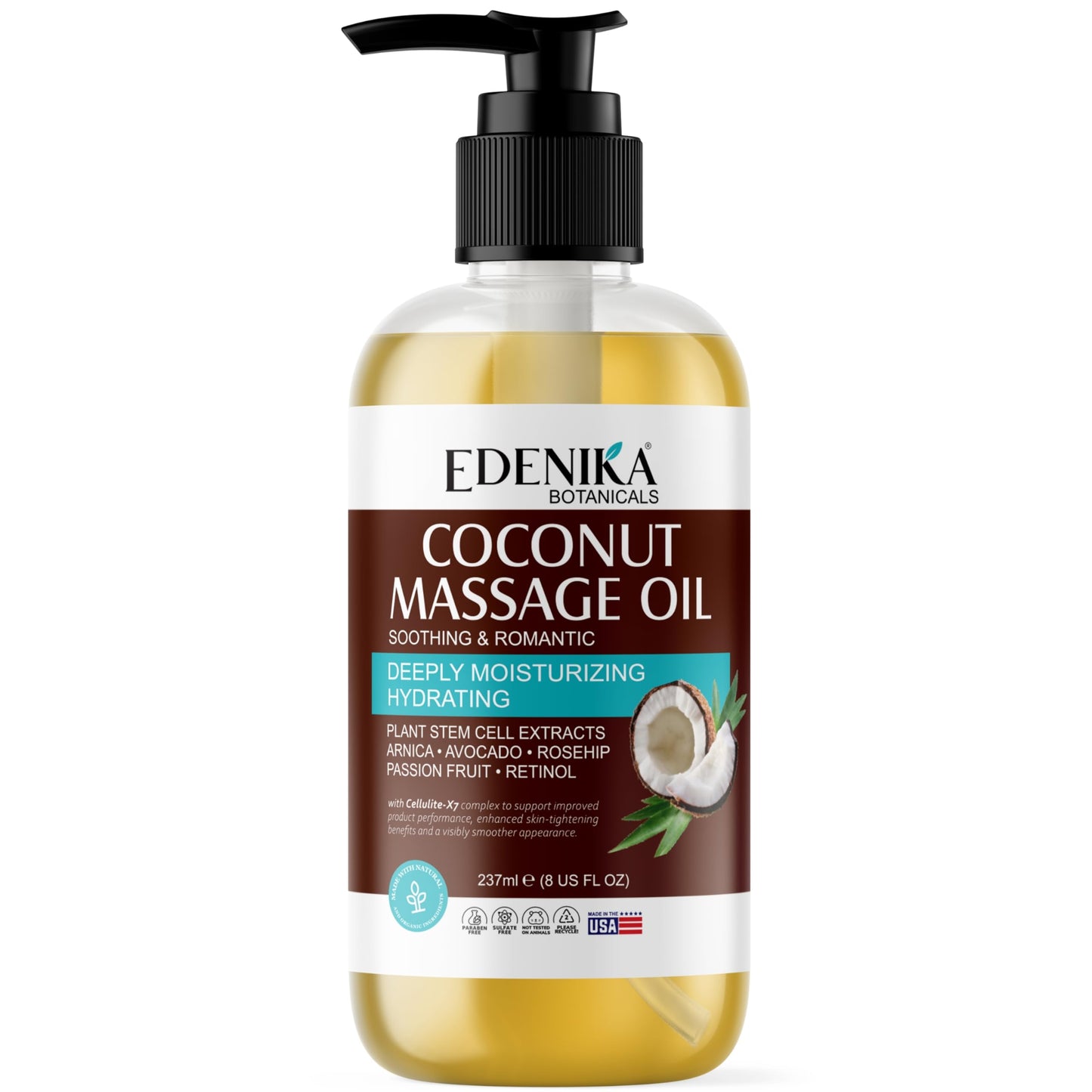 Edenika Botanicals Tropical Coconut Massage Oil - 8 fl oz | Deep Moisture & Relaxing Aromatherapy