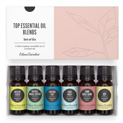 Edens Garden 6-Pack Essential Oil Blends – 100% Pure Therapeutic Grade, Undiluted (10 ml each) – Fighting Five, Good Night & Joy