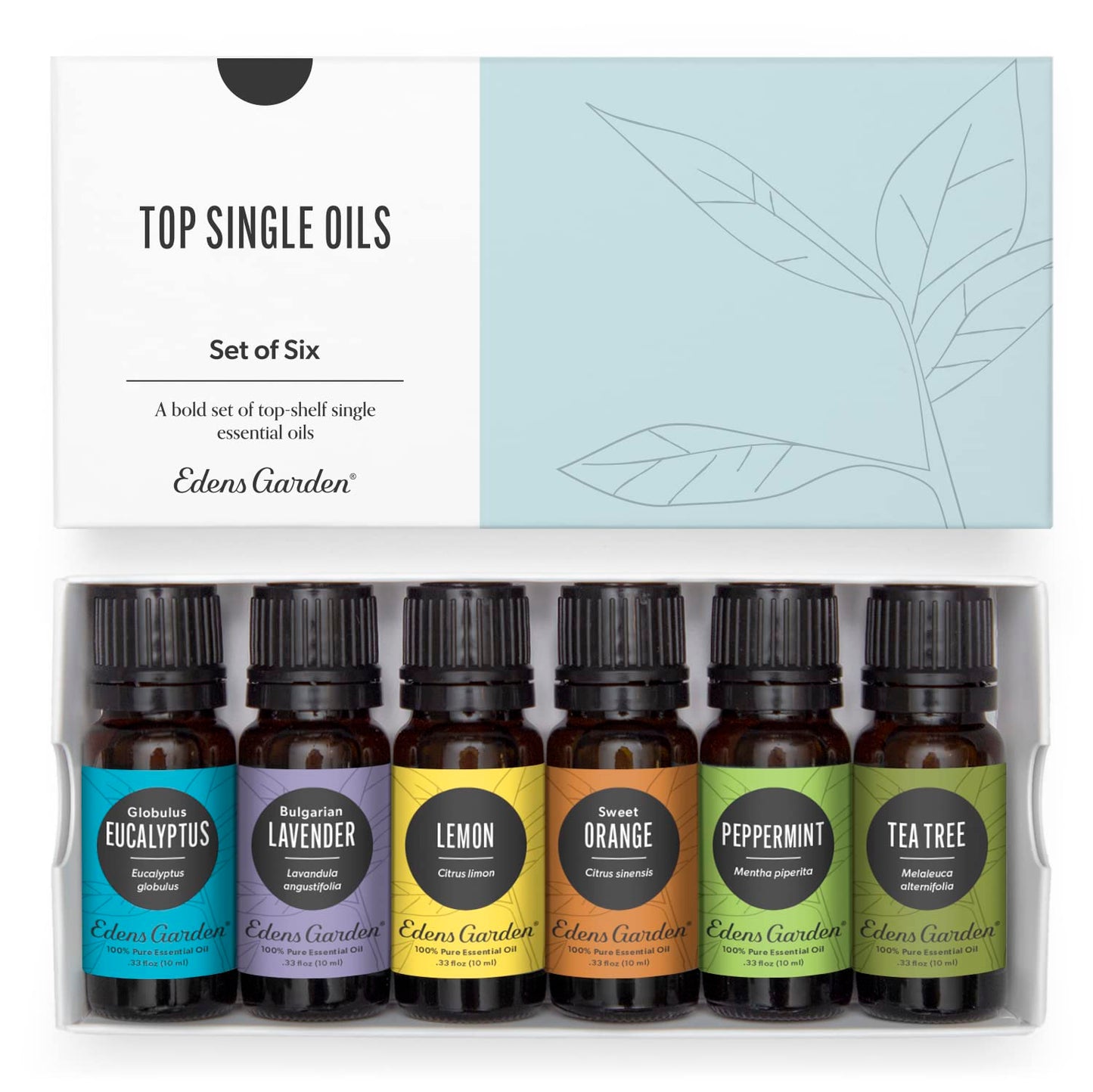 Edens Garden 6-Set Essential Oils – 100% Pure Therapeutic Grade (10 ml each): Lavender, Peppermint, Eucalyptus, Tea Tree, Lemongrass, Sweet Orange