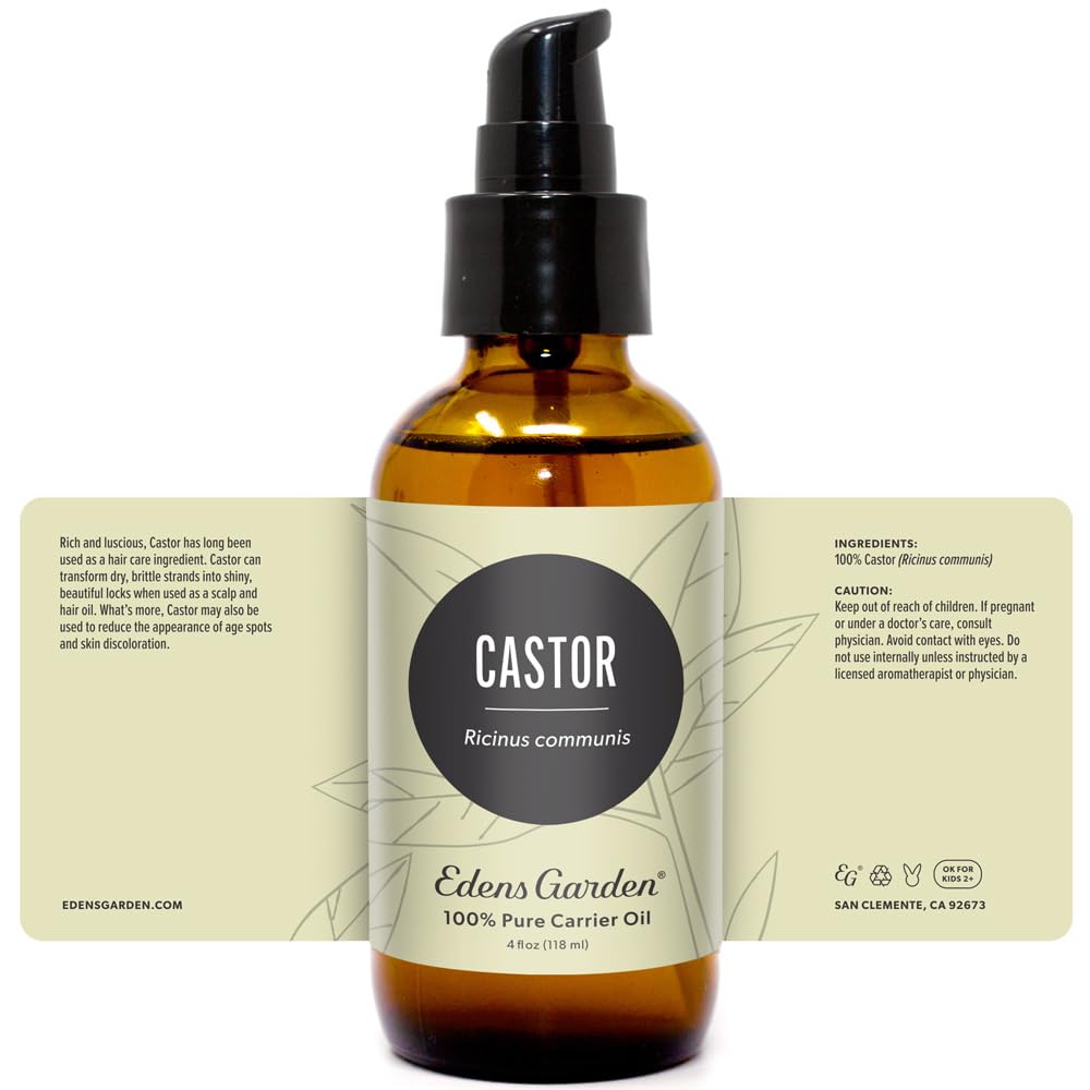 Edens Garden Organic Castor Oil – Cold Pressed, Hexane-Free, 100% Pure Therapeutic Grade (118 ml)
