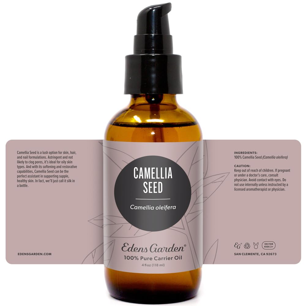 Edens Garden Camellia Seed Carrier Oil – 100% Pure, Cold-Pressed (118 ml) Hexane-Free