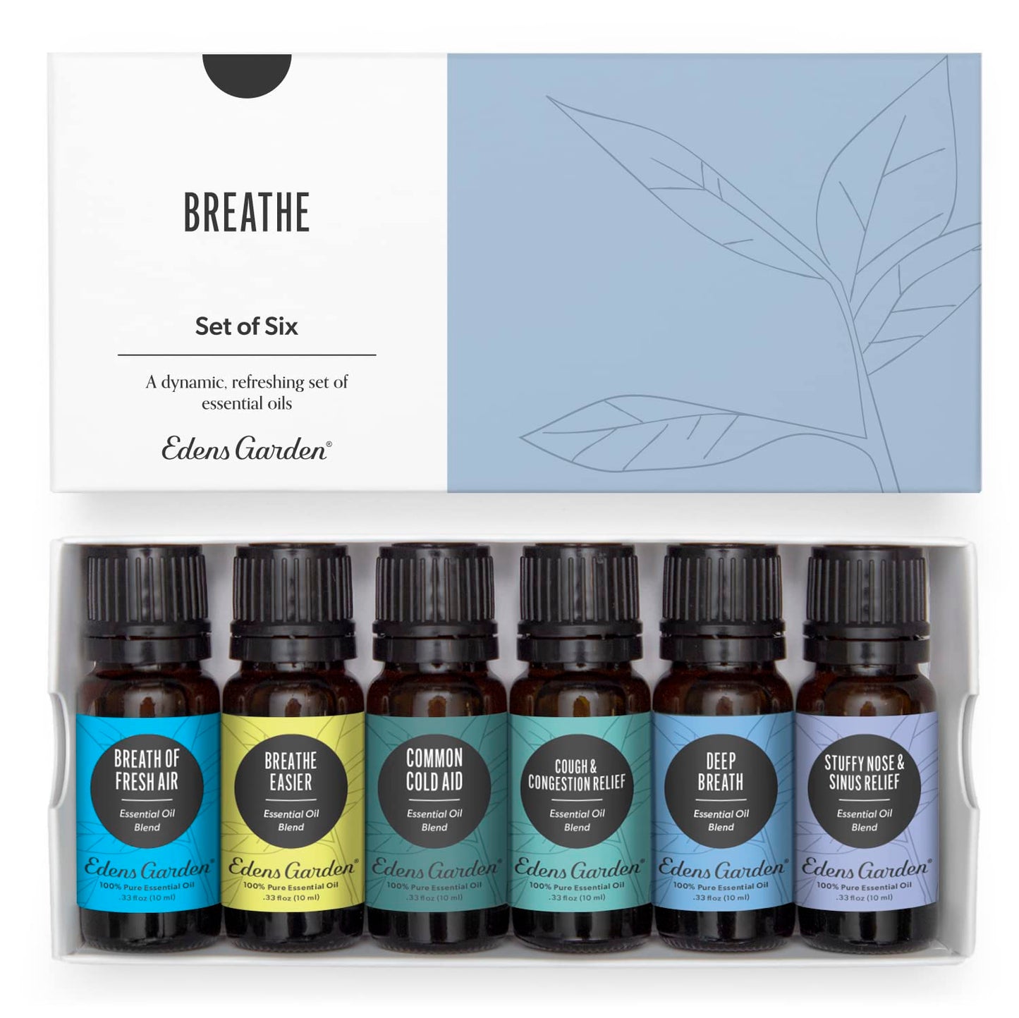 Edens Garden Breathe 6 Set – 100% Pure Therapeutic Grade Essential Oils (10 ml x 6)