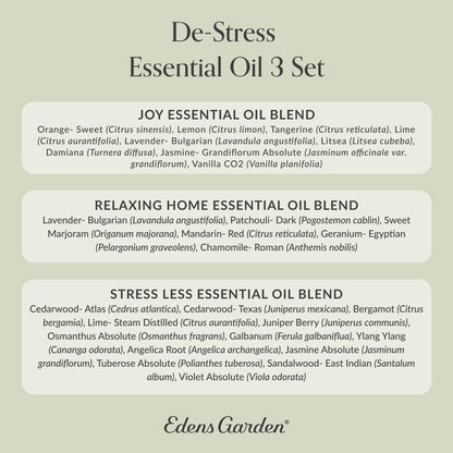 Edens Garden De-Stress Essential Oil Set – 3 x 10 ml, 100% Pure Therapeutic Grade