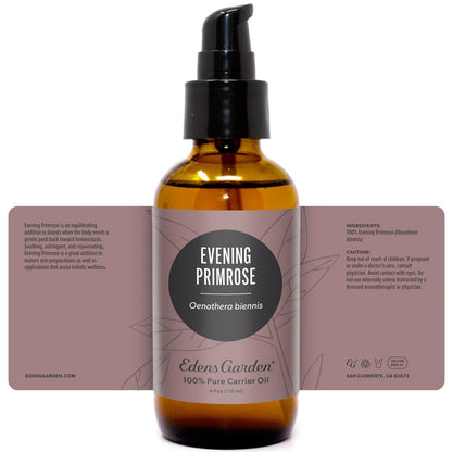 Edens Garden Evening Primrose Carrier Oil - 100% Pure, Premium Cold-Pressed & Hexane Free - 118 ml (4 fl oz) for Face, Skin, Hair & Nails