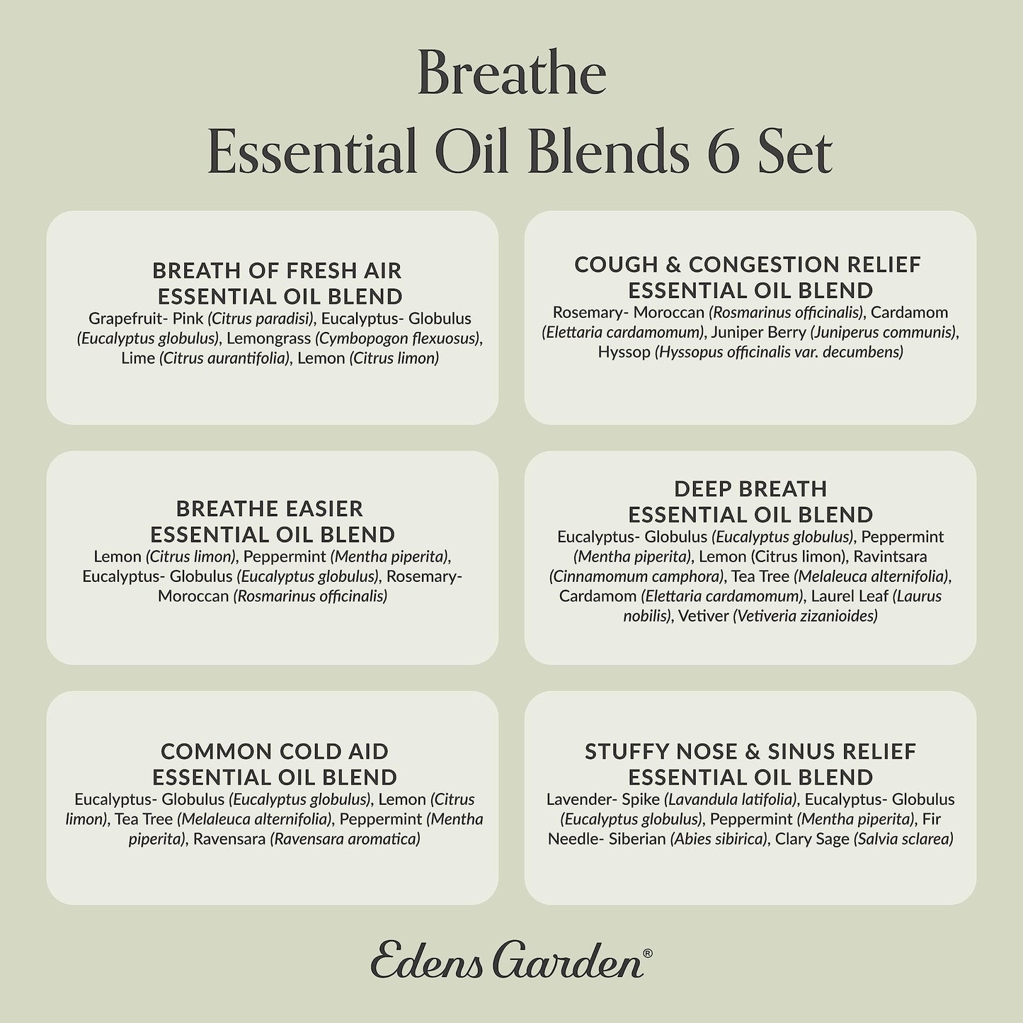 Edens Garden Breathe 6 Set – 100% Pure Therapeutic Grade Essential Oils (10 ml x 6)