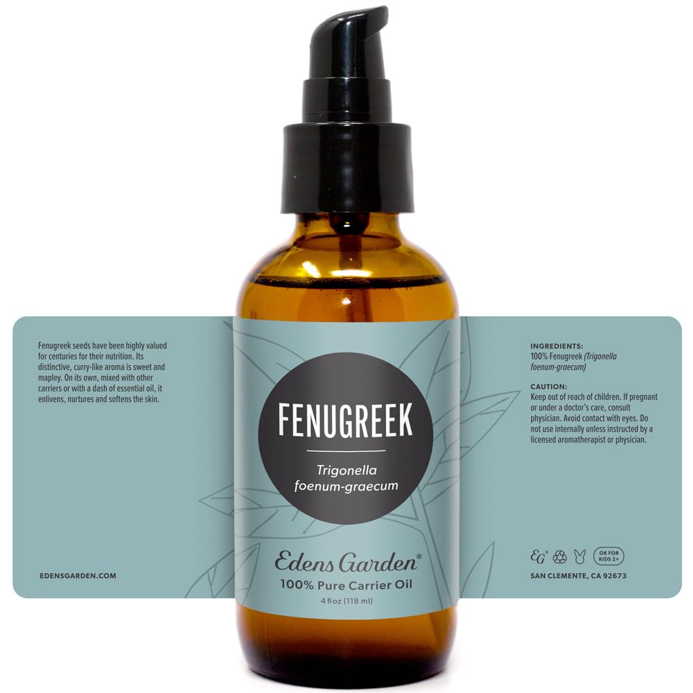 Edens Garden Fenugreek Carrier Oil – 100% Pure, Cold-Pressed, Hexane-Free (118 ml / 4 fl oz) | Natural Moisturizer for Face, Skin, Nails, Lips, Hair & Scalp