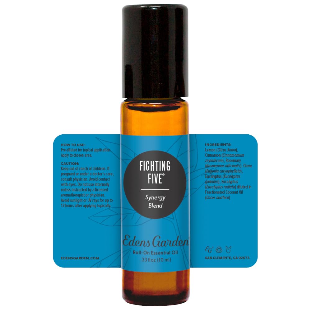 Edens Garden Fighting Five Essential Oil Roll-On – 10 ml, Pure & Kid Safe