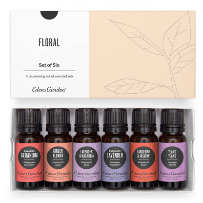 Edens Garden Floral Essential Oils 6 Set – 100% Pure Therapeutic Grade Blends: Geranium, Lavender, Magnolia, Tangerine, Jasmine, Ylang Ylang – 10 ml / 6 Pack