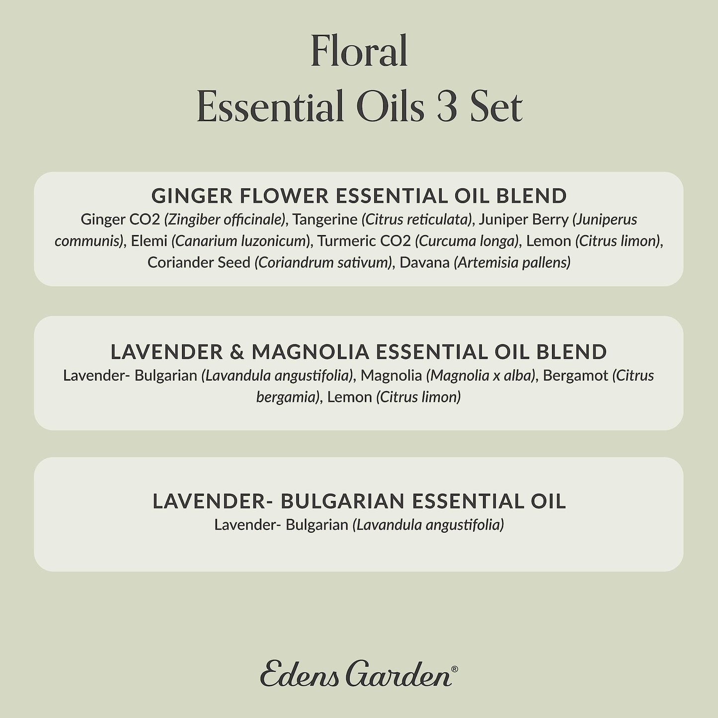 Edens Garden Floral Essential Oils Set – Ginger Flower, Lavender & Magnolia (10 ml each)