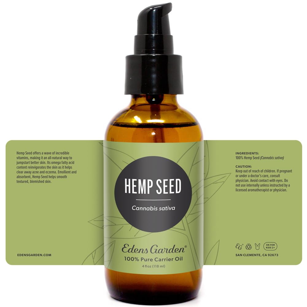 Edens Garden Hemp Seed Carrier Oil – 100% Pure, Cold-Pressed, Hexane-Free (118 ml)