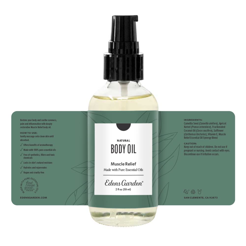 Edens Garden Muscle Relief Bath & Body Oil – Peppermint and Wintergreen, 2 oz
