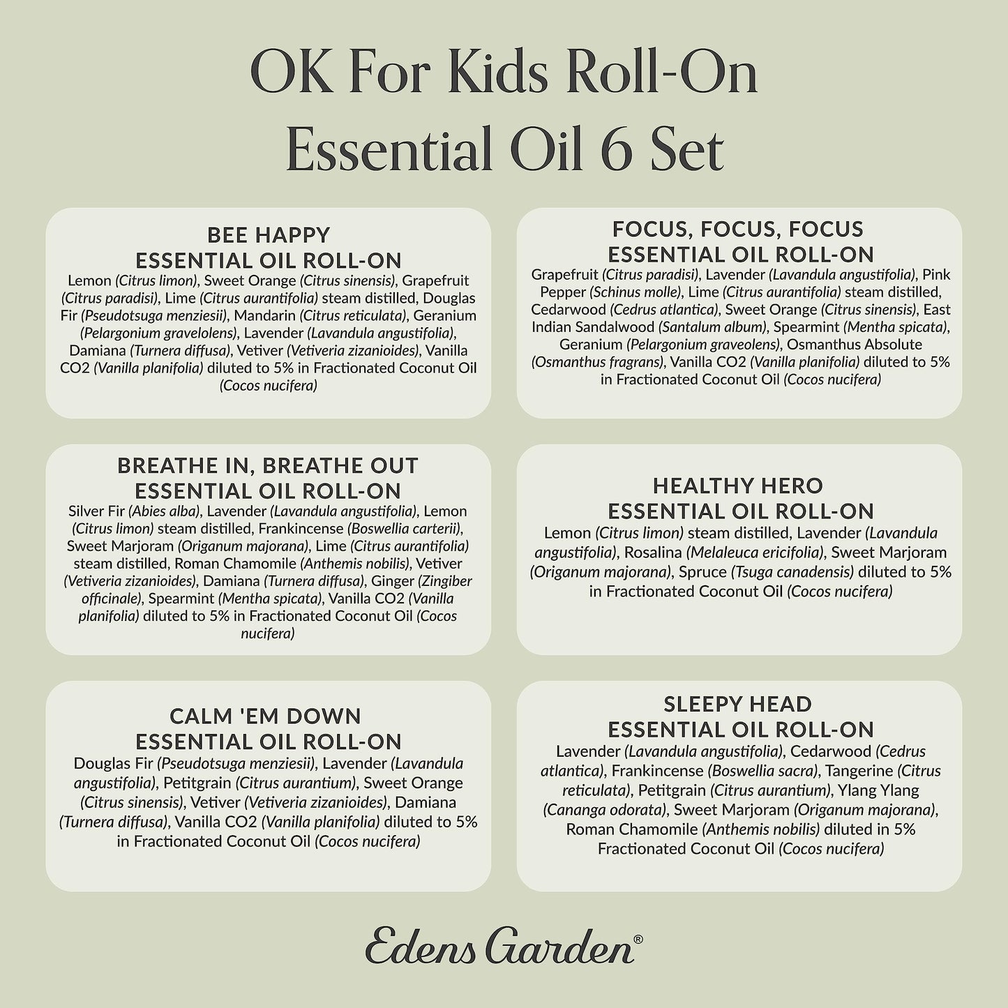 Edens Garden OK for Kids Roll-On Set – 6 Pack, 10 ml Each | Pure Therapeutic Grade