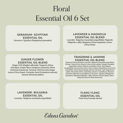 Edens Garden Floral Essential Oils 6 Set – 100% Pure Therapeutic Grade Blends: Geranium, Lavender, Magnolia, Tangerine, Jasmine, Ylang Ylang – 10 ml / 6 Pack