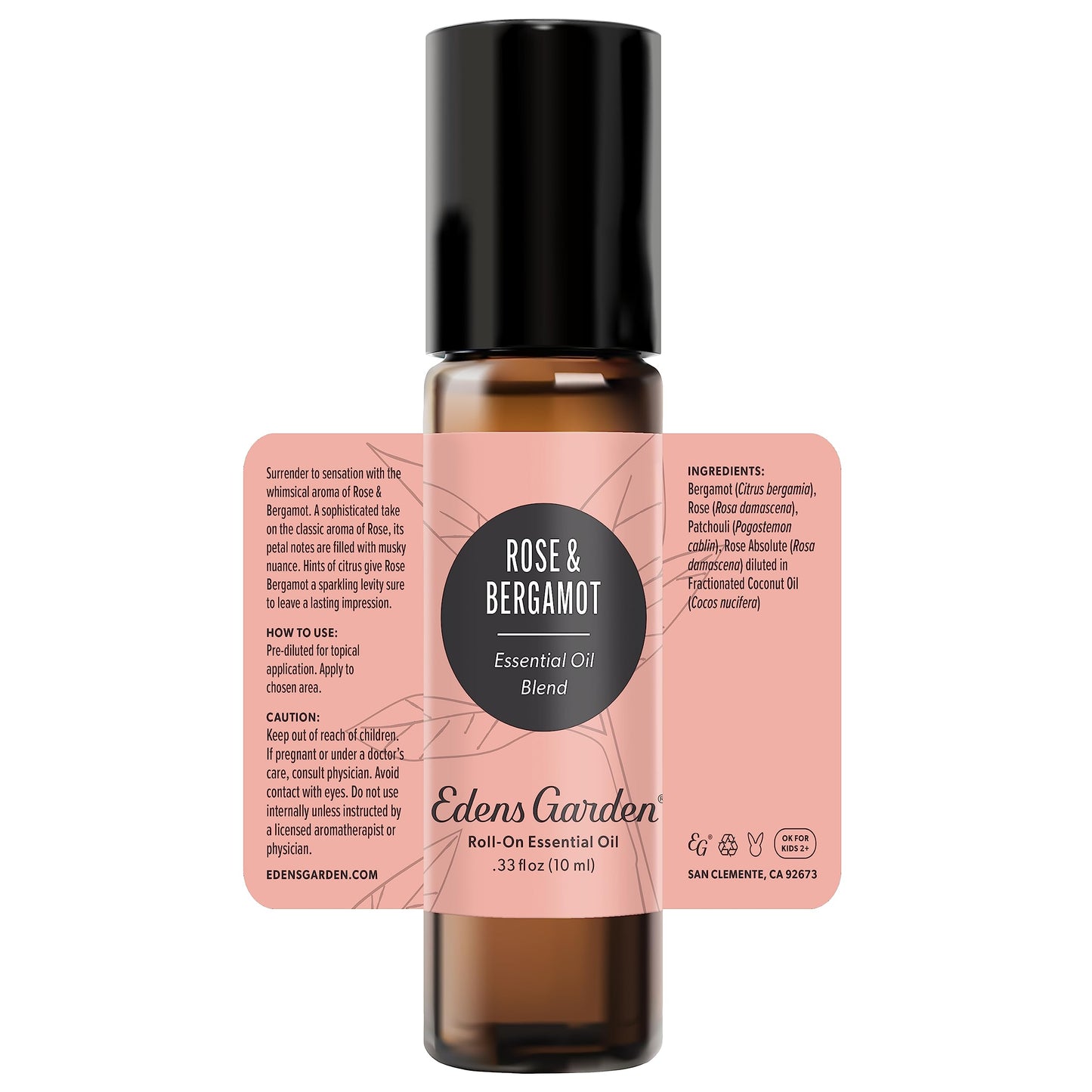 Edens Garden Rose Bergamot Essential Oil Roll-On Blend – 100% Pure, Premium Grade, 10 ml, Skin Safe