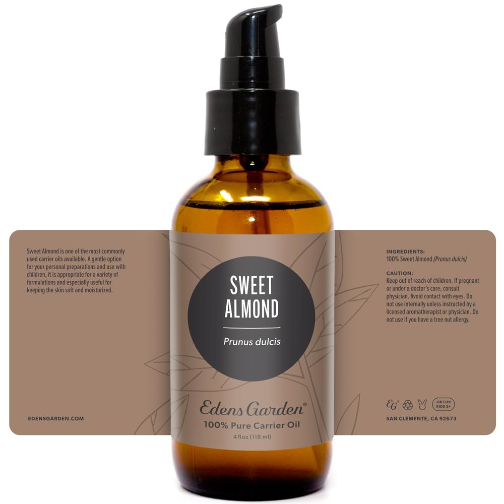 Edens Garden Sweet Almond Carrier Oil – 100% Pure, Cold-Pressed & Hexane Free, 118 ml (4 fl oz)