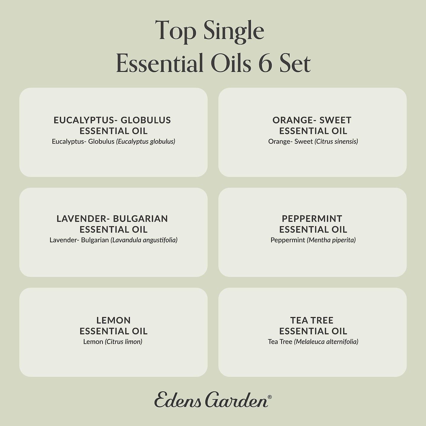 Edens Garden 6-Set Essential Oils – 100% Pure Therapeutic Grade (10 ml each): Lavender, Peppermint, Eucalyptus, Tea Tree, Lemongrass, Sweet Orange