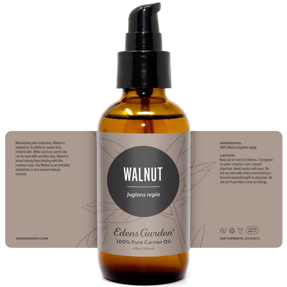 Edens Garden Walnut Carrier Oil – 100% Pure Cold-Pressed & Hexane Free (118 ml / 4 fl oz)