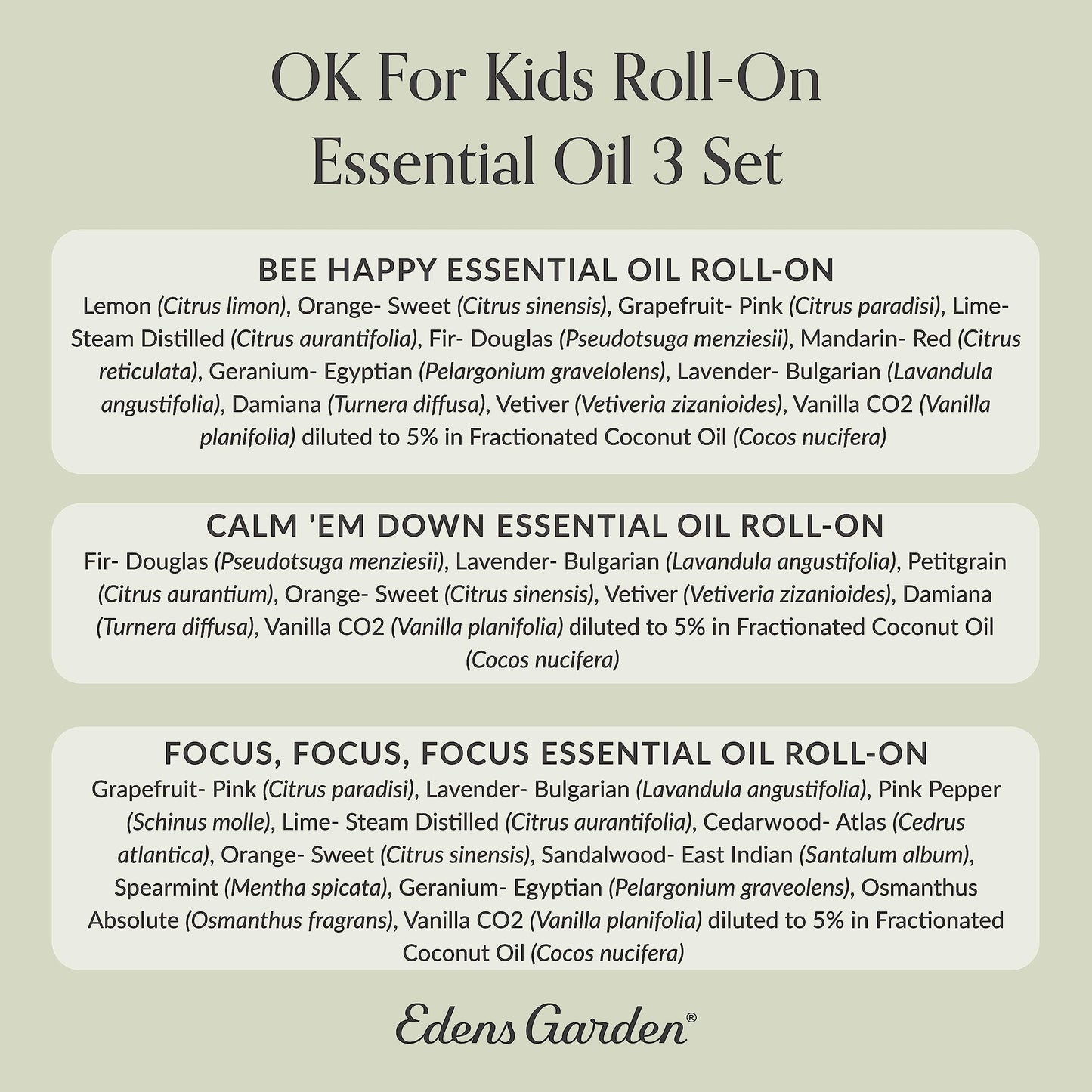 Edens Garden OK For Kids Roll-On Set – 3x 10ml Pre-Diluted Oils