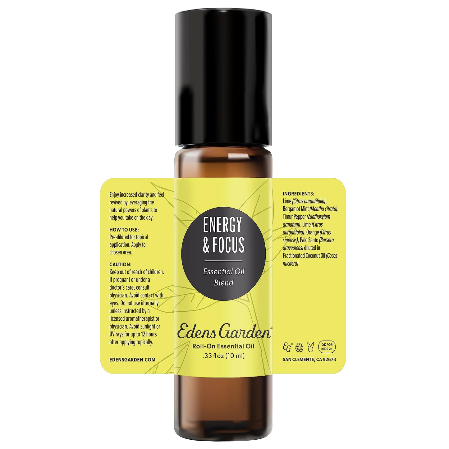 Edens Garden Energy & Focus Essential Oil Roll-On – 100% Pure, Premium Grade, Kid & Skin Safe