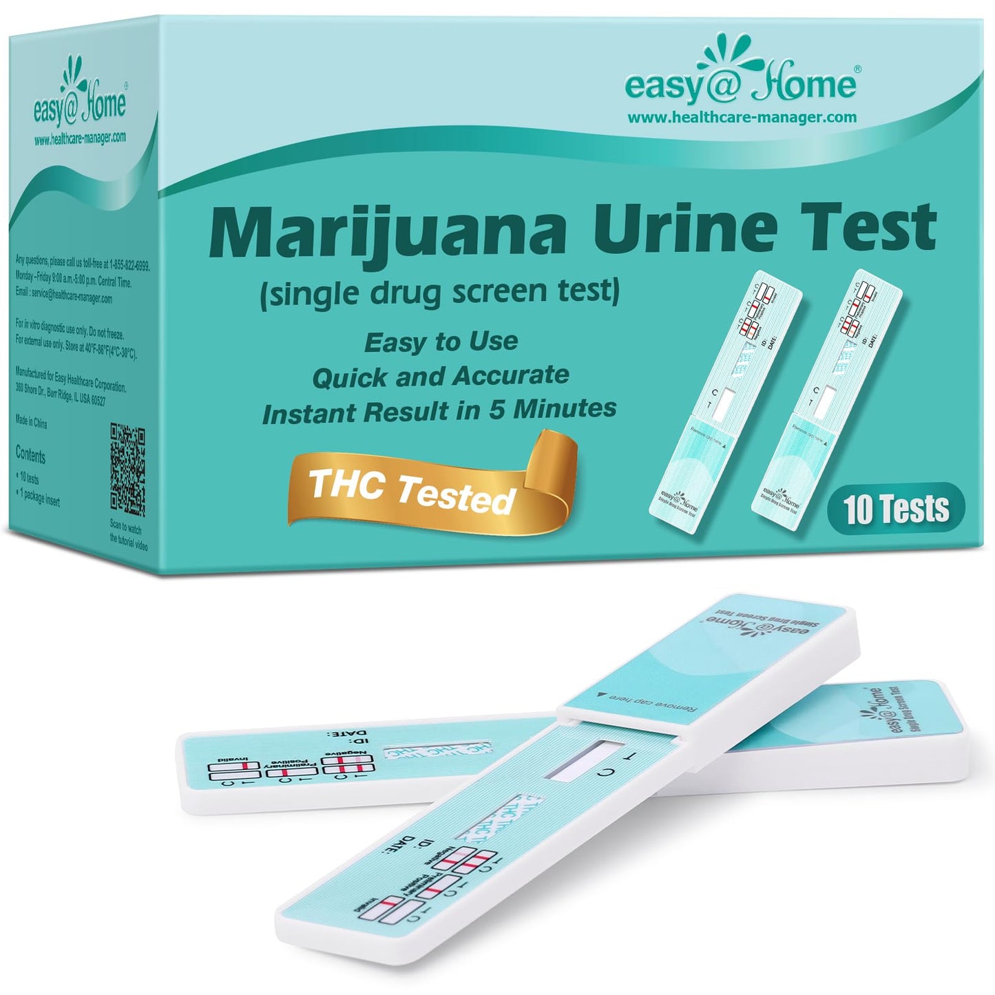 Easy@Home Marijuana Drug Test Kit (Urine) – THC Home Tests 50 ng/mL Cutoff (10 Pack) #EDTH-114