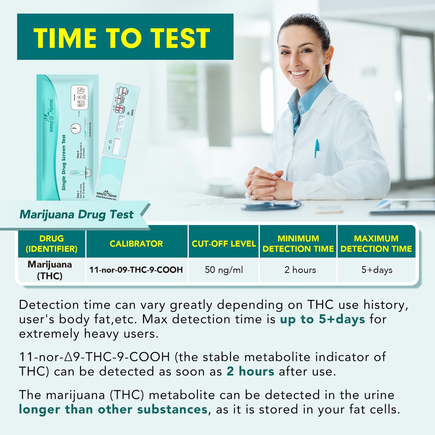 Easy@Home Marijuana Drug Test Kit (Urine) – THC Home Tests 50 ng/mL Cutoff (10 Pack) #EDTH-114