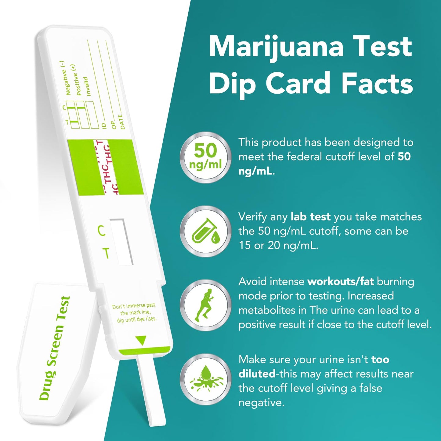 Easy@Home THC Dip Card Kit – Urine Test Strips, 50 ng/mL, EDTH-115 (Pack of 5)