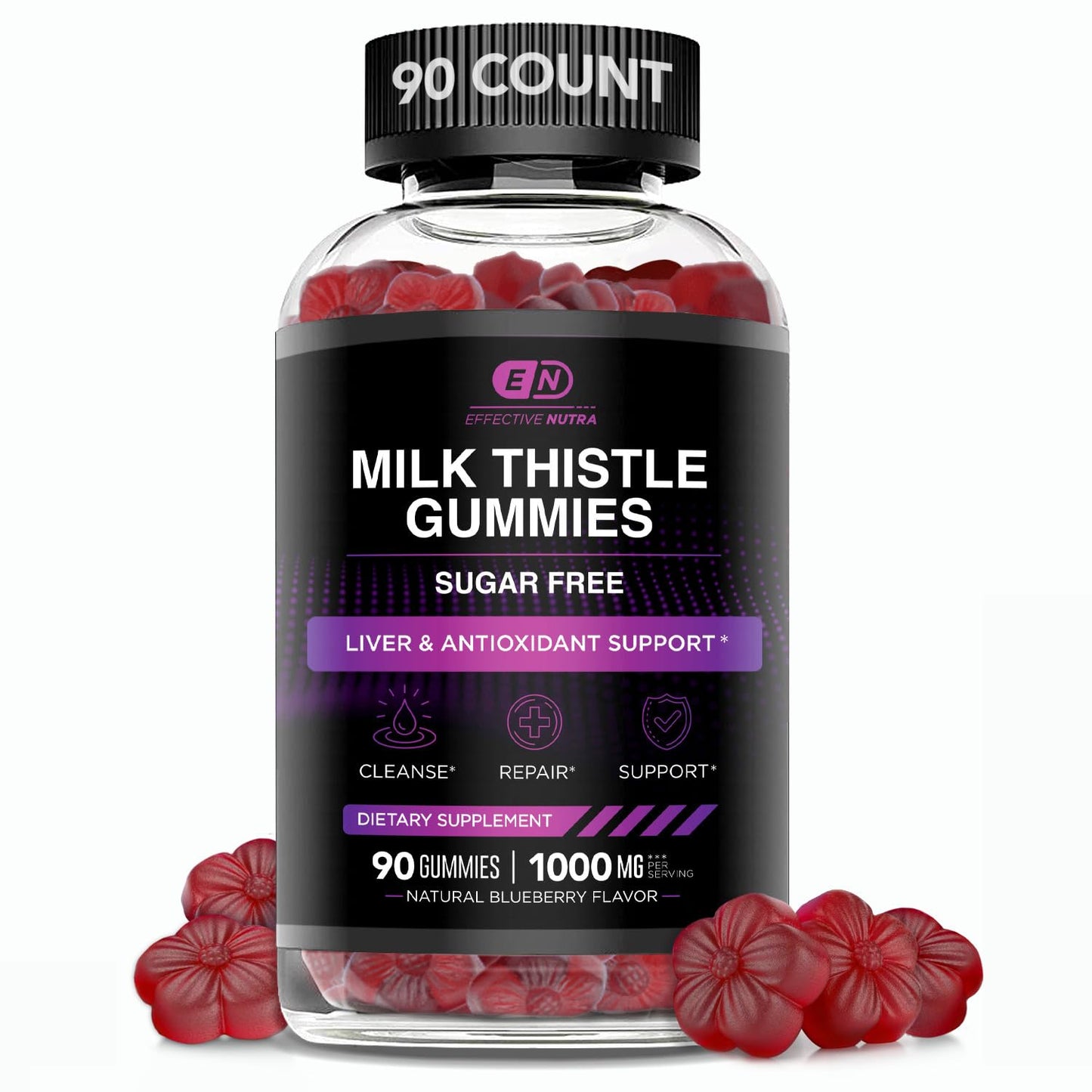 EFFECTIVE NUTRA Milk Thistle Gummies – Sugar-Free 1000mg Liver Detox | 90 Count